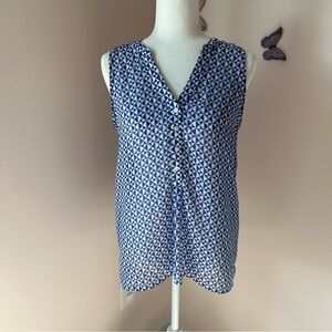 GAP Blue and White Geometric V-Neck Sleeveless Top